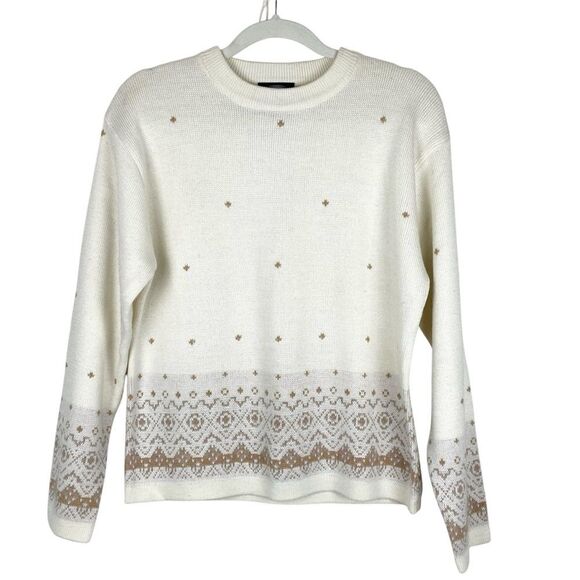 Vintage 90s Meister Wool Crewneck Sweater Sz M Ivory Fair Isle Winter Classic - Picture 1 of 11